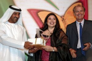 Rania is receiving an award in cermony